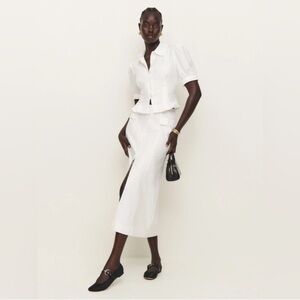 Reformation Marcie Two Piece Set – White Cotton Top & Midi Skirt